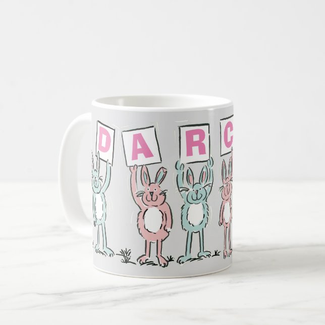 6 Letter Name With Fun Rabbits Coffee Mug (Front Left)