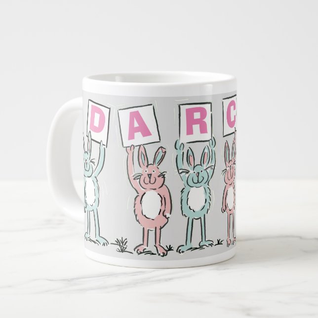 6 Letter Name With Fun Rabbits Large Coffee Mug (Front Left)
