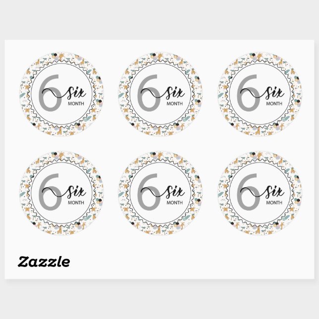 6 Month Milestone Baby Giraffes and Balloons Classic Round Sticker (Sheet)