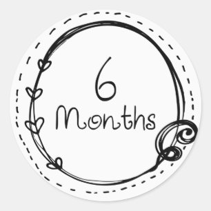 6 Months Doodle Milestone Classic Round Sticker