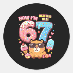 6 next year be 7 capybara ice cream 67 meme bday classic round sticker