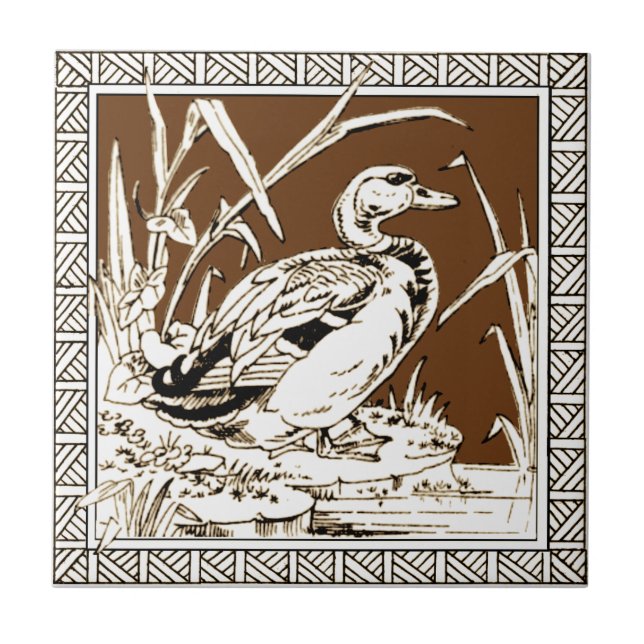 #6 of 12 Repro 1880s Minton Mocha Bird Series Tile (Front)