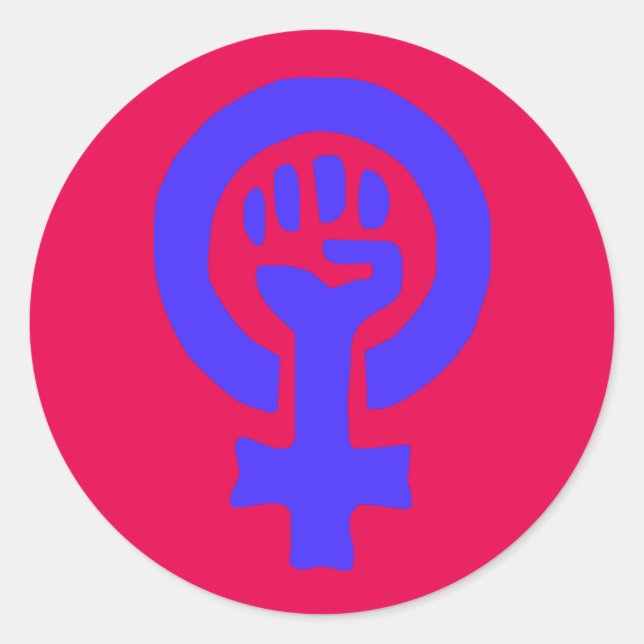 6 Pack Large Custom Blue Glossy Feminist Stickers (Front)