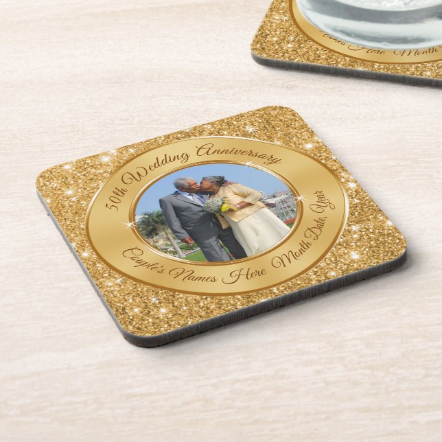 6 Photo and Personalised 50th Anniversary Coasters (Left Side)