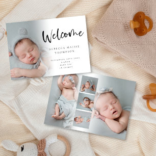 6 Photo Baby Girl Boy Script Welcome Birth  Announcement