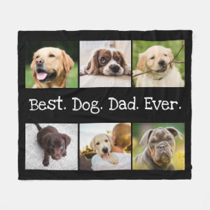 6 Photo Best Dog Dad Ever Collage Black and White  Fleece Blanket