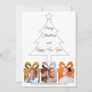 6 Photo Black & White Unique Modern Merry Chritmas Holiday Card