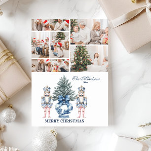 6 Photo Blue Chinoiserie Nutcracker Christmas Holiday Card
