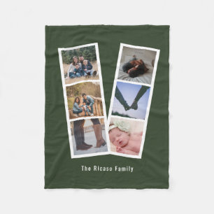 6 Photo Booth Style Personalised Army Green Fleece Blanket
