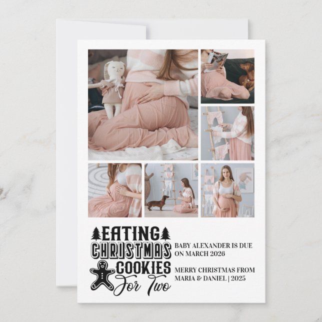 6 Photo Christmas Cookies for 2 Pregnancy  Holiday Card (Front)