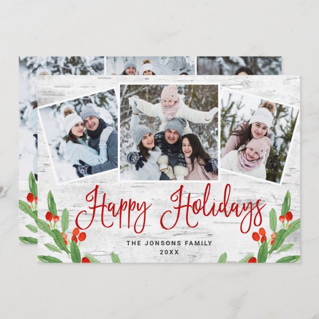 6 PHOTO Christmas Rustic Birch Bark Greeting Holiday Card (Front/Back)