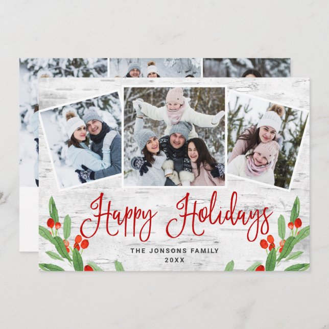 6 PHOTO Christmas Rustic Birch Bark Greeting Holiday Card (Front/Back)