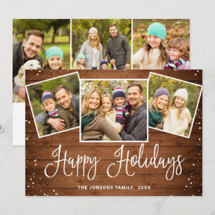 6 PHOTO Christmas Rustic Brown Wood Greeting Holiday Card