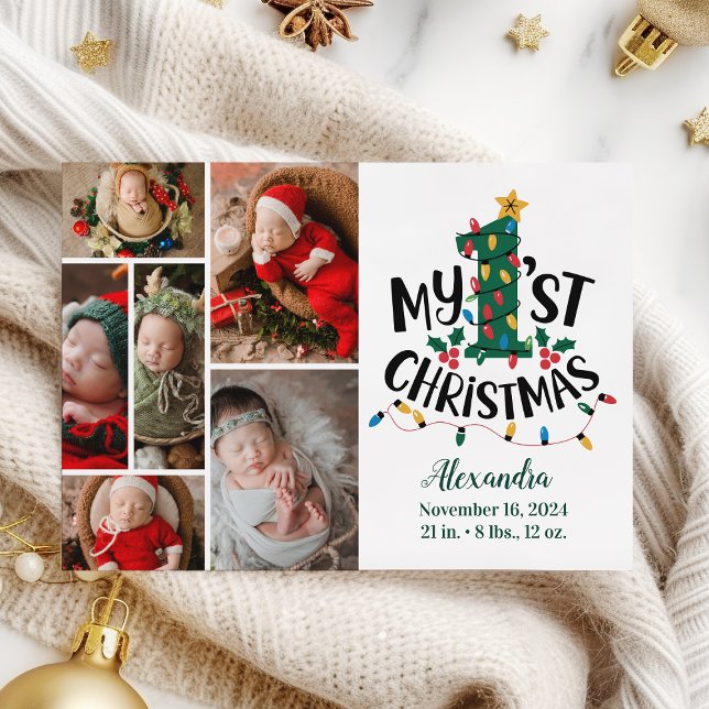 6 Photo Christmas Tree Lights First Christmas Holiday Card (Creator Uploaded)
