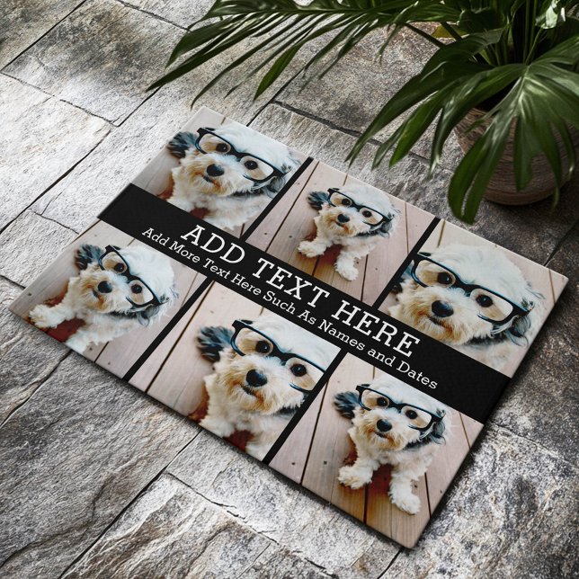 6 Photo Collage 2 Lines of Text -- CAN Edit Black Doormat (Custom Welcome Doormat)