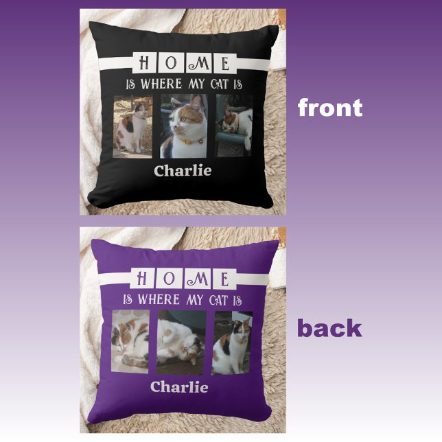6 photo collage animal lover black purple cushion (Creator Uploaded)