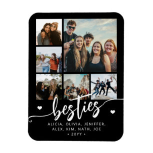 6 photo collage besties black and white script magnet