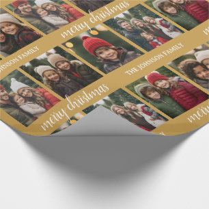 6 Photo Collage - Big Merry Christmas Script Gold Wrapping Paper
