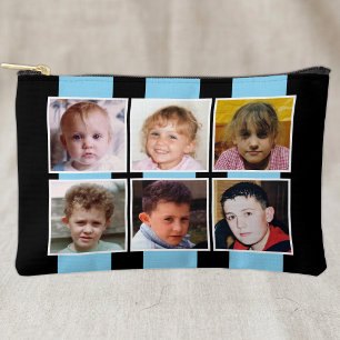 6 photo collage black blue accessory pouch
