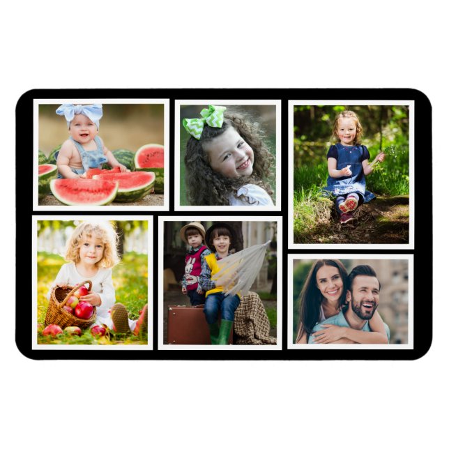 6 Photo Collage Black Create Your Own Refrigerator Magnet (Horizontal)
