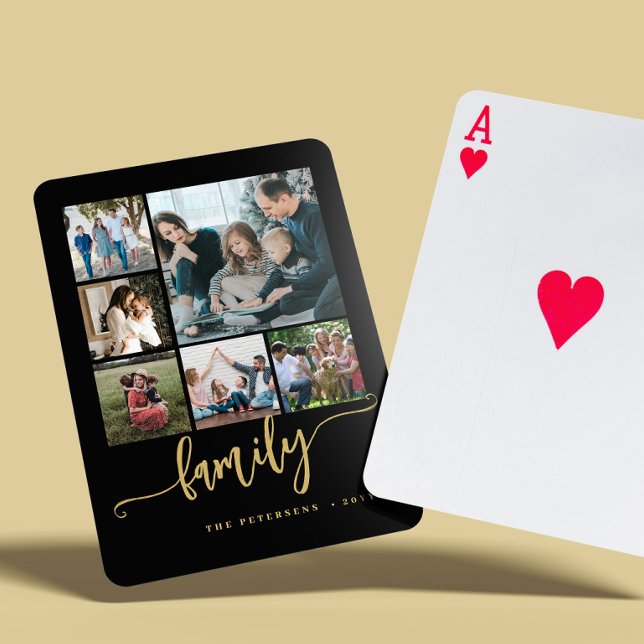 6 photo collage black gold test script family playing cards (Creator Uploaded)