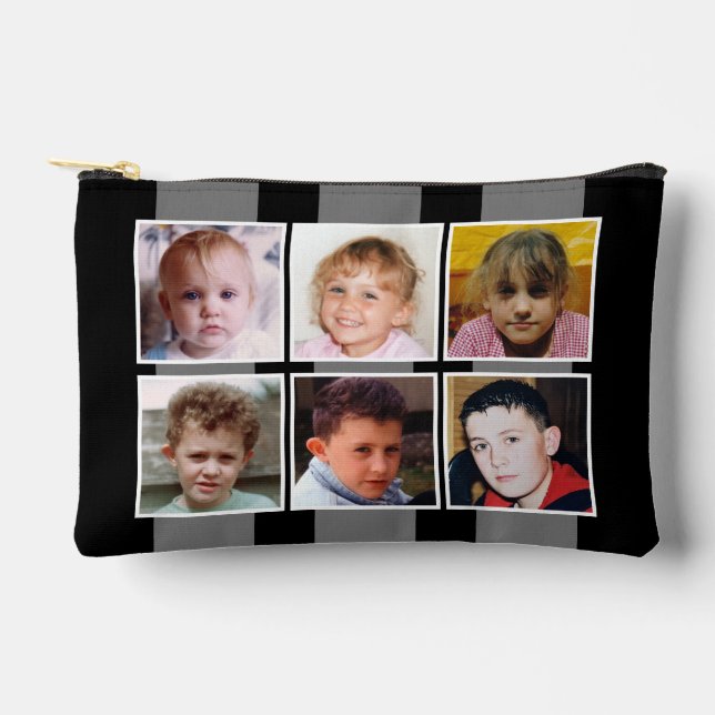 6 photo collage black grey accessory pouch (Front)