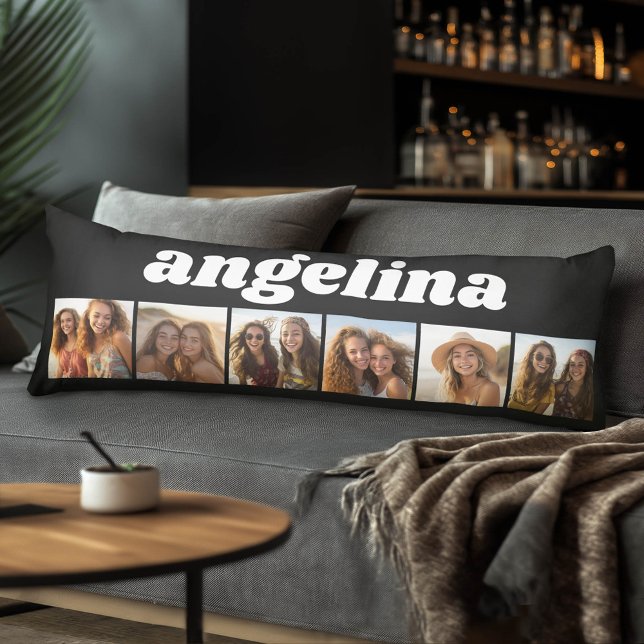 6 Photo Collage - Chunky Script - black and white Body Cushion (Custom Body Pillow)
