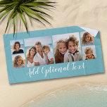 6 Photo Collage Custom Script Text Light Blue Beach Towel<br><div class="desc">A fun way to display photos of friends and family. Upload up to 6 photos and add them to the collage. The background is a light blue, but you can change the background when you click on the customise link and choose a different colour. You can also add a name...</div>