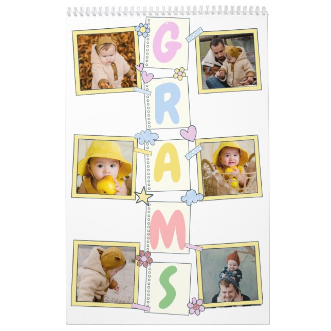 6 Photo Collage Cute Baby Pink Blue Granny Calendar (Cover)