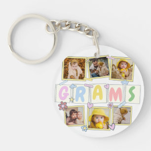 6 Photo Collage Cute Baby Pink Blue Granny Key Ring