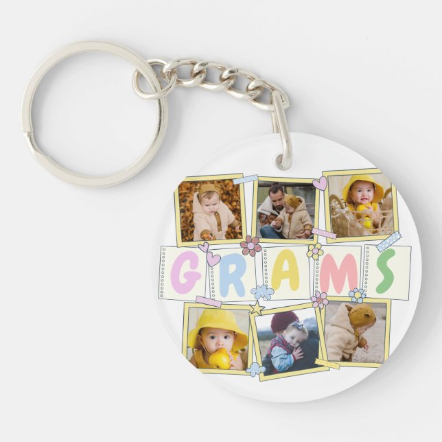 6 Photo Collage Cute Baby Pink Blue Granny Key Ring (Front)