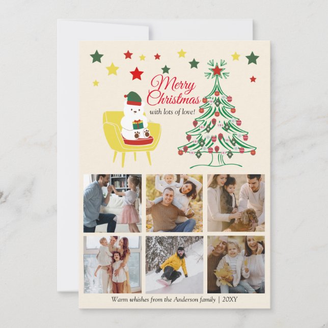 6 Photo Collage Cute Modern Christmas Greeting Card (Front)