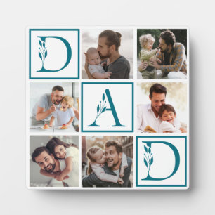 6 photo collage dad in decorative script white  plaque