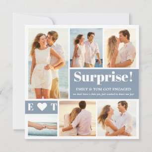 6 Photo Collage Dusty Blue Engagement Announcement