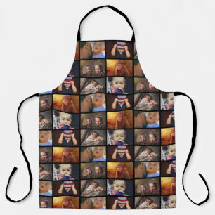 6 Photo Collage Family Photo Pattern Black Apron