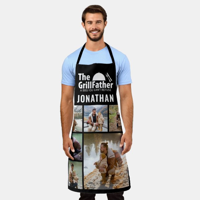 6 Photo Collage Father's Day The Grillfather BBQ Apron (Worn)