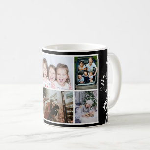 6 Photo Collage Foliage Black Christmas Family Coffee Mug
