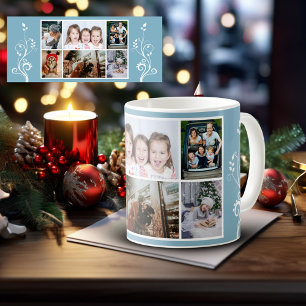 6 Photo Collage Foliage Blue Christmas Family Coffee Mug