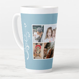 6 Photo Collage Foliage Blue Christmas Family Latte Mug