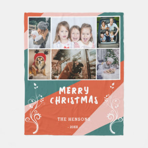 6 Photo Collage Foliage Colourful Christmas Family Fleece Blanket