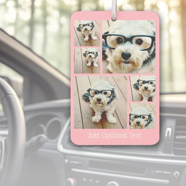 6 Photo Collage - funky hexagon pattern pink Car Air Freshener (Custom Air Freshener with Photo Collage)