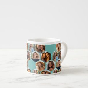 6 Photo Collage - funky hexagon pattern teal Espresso Cup