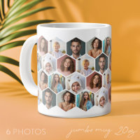 6 Photo Collage - funky honeycomb pattern - white