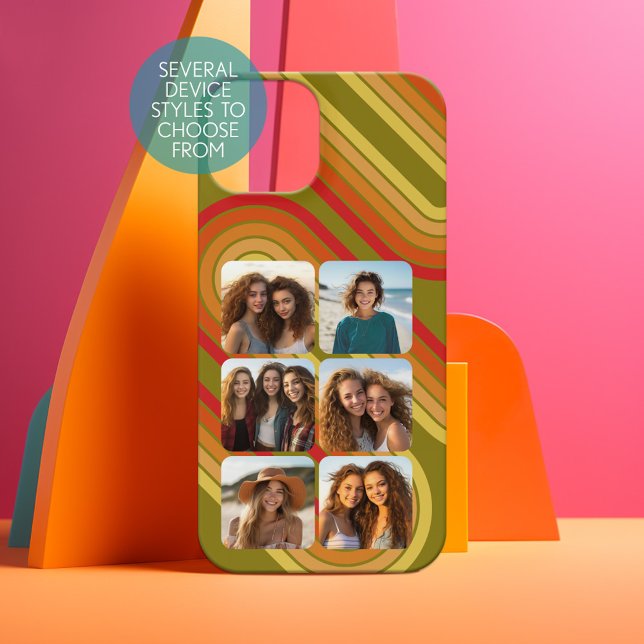 6 Photo Collage Funky Line Art - Sunset Colours iPhone 15 Case (Personalized Phone Case - Choose Your Device and Customize the Design)