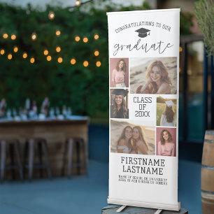 6 photo collage - Graduation Modern Minimal White Retractable Banner