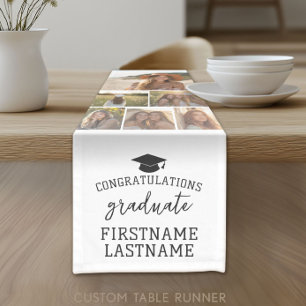 6 Photo Collage Graduation Modern Minimal White Short Table Runner