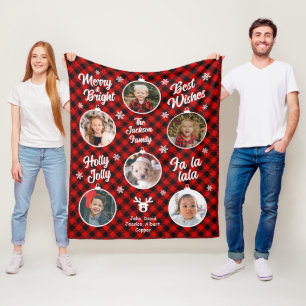6 Photo Collage Grandma Ornament Buffalo Plaid  Fleece Blanket