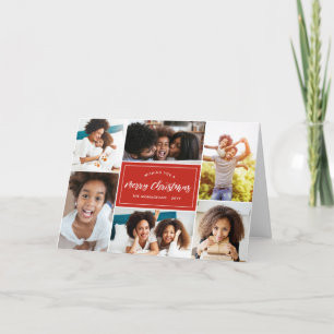 6 Photo Collage   Green Plaid Christmas Holiday Card