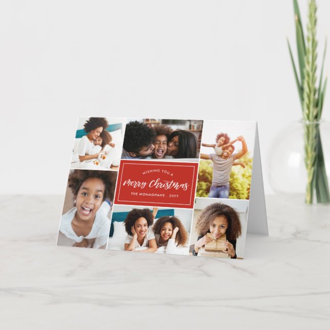 6 Photo Collage | Green Plaid Christmas Holiday Card (Front)