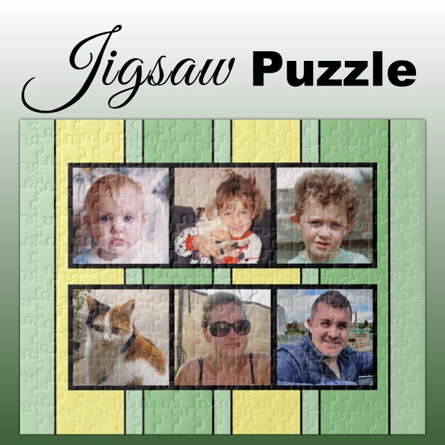 6 photo collage green yellow stripes jigsaw puzzle (Creator Uploaded)